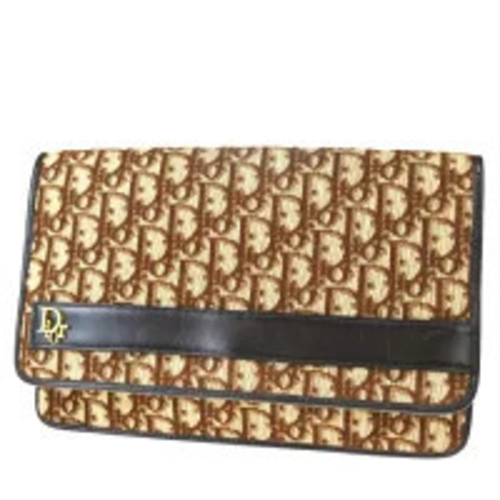 Christian Dior Trotter Clutch Bag Brown Canvas Leather